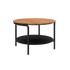 Rundt Patio Coffee Table i svart pulverlakkert aluminium med teak bordplate, Ø70 cm, uten accessory fit.