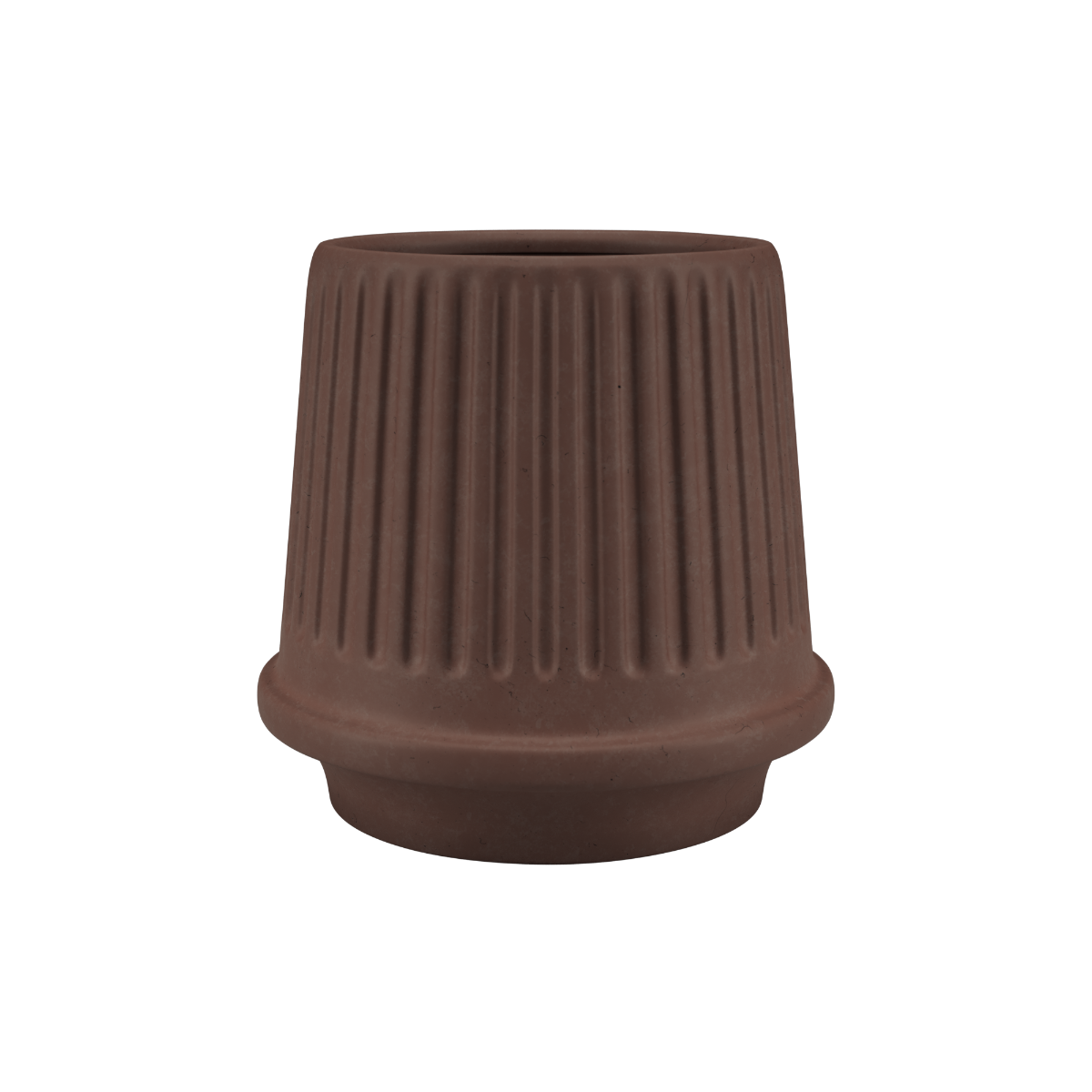 Gaia 16 keramikkpotte i mocca med matt, riflet overflate og dreneringshull, 17 cm høy.