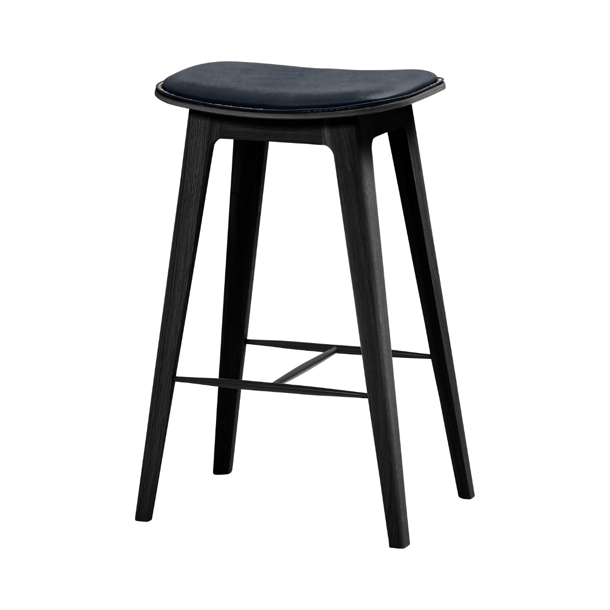 Nordic Bar Stool 68 cm in black stained oak with Luna Carbon leather and matching dark stitches.
