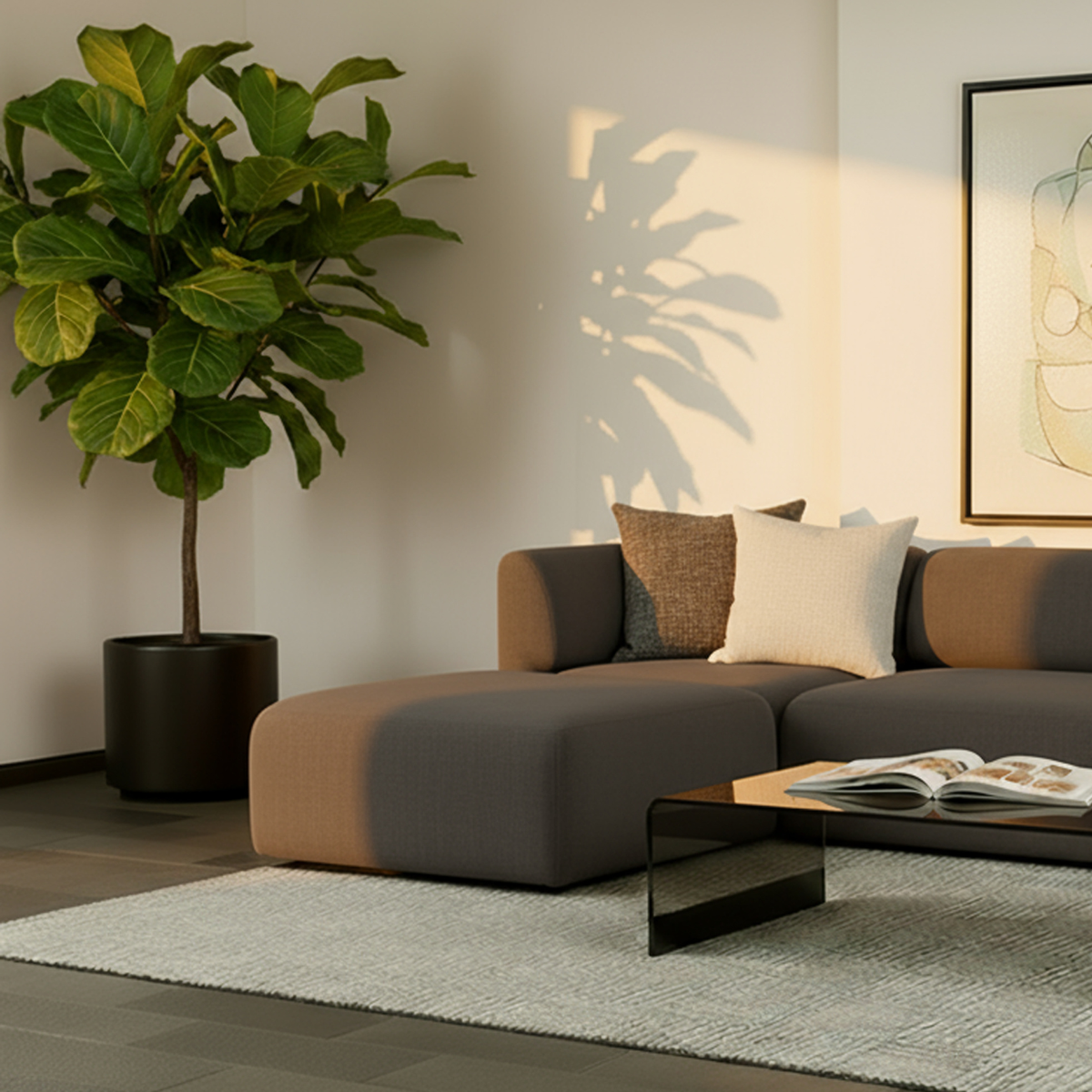 Fjord Sofa pouf i brun Sealife tekstil med myke linjer og skandinavisk design.