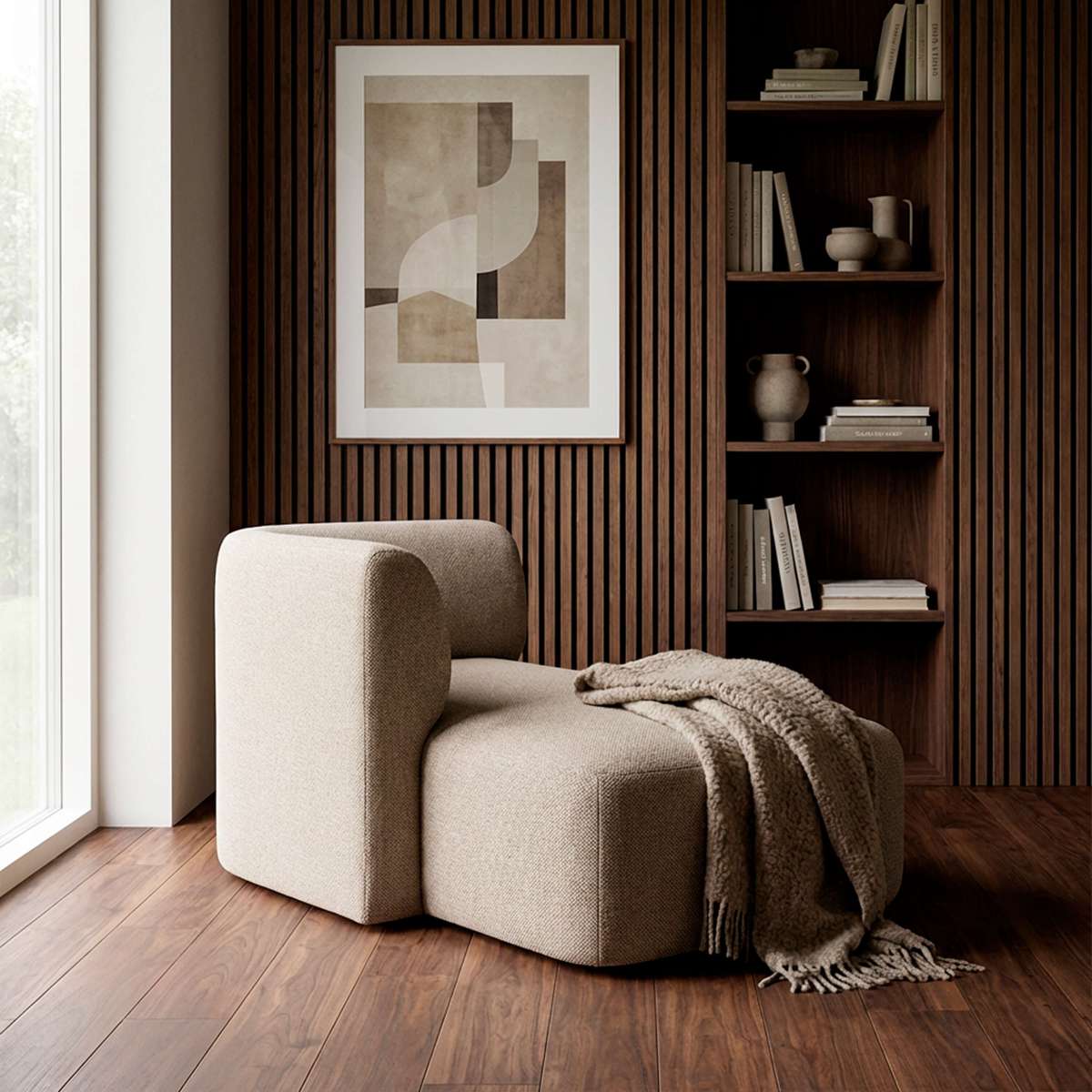Fjord Sofa med høyre chaiselong i myk Cosmo Mustard farge og skandinavisk design.