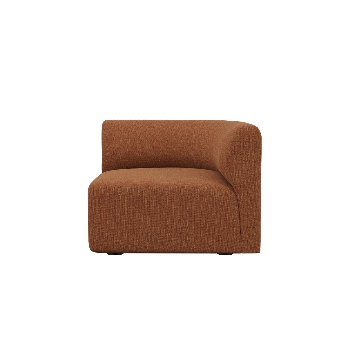 Fjord Sofa hjørneseksjon høyre i mykt Cosmo Mustard stoff med avrundede kanter og skandinavisk design.