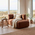 Fjord Sofa med høyre chaiselong i Cosmo Mustard farge, myke linjer og skandinavisk design.