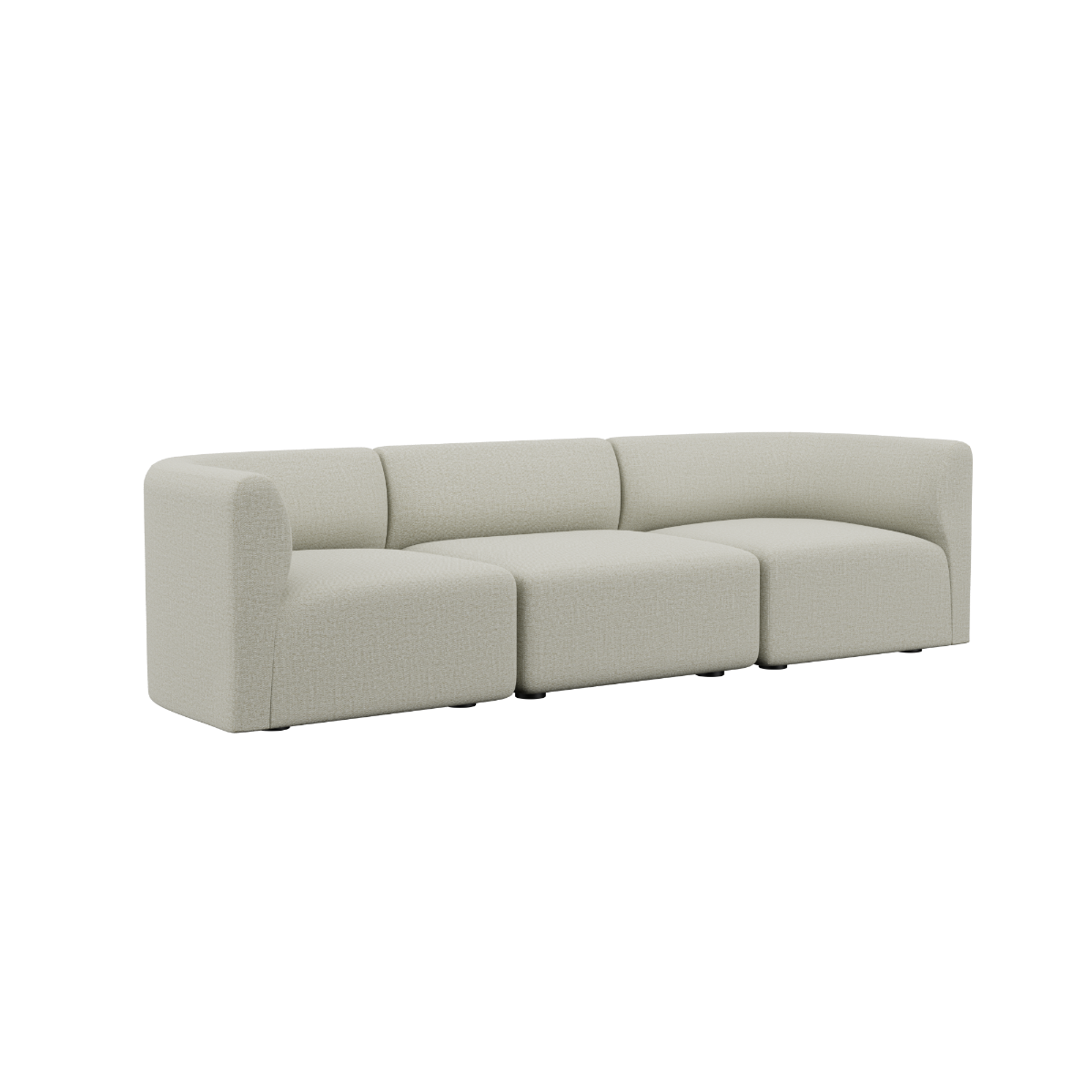 Fjord Sofa 3-seter i beige stoff uten puff med myke, avrundede kanter og skandinavisk design.