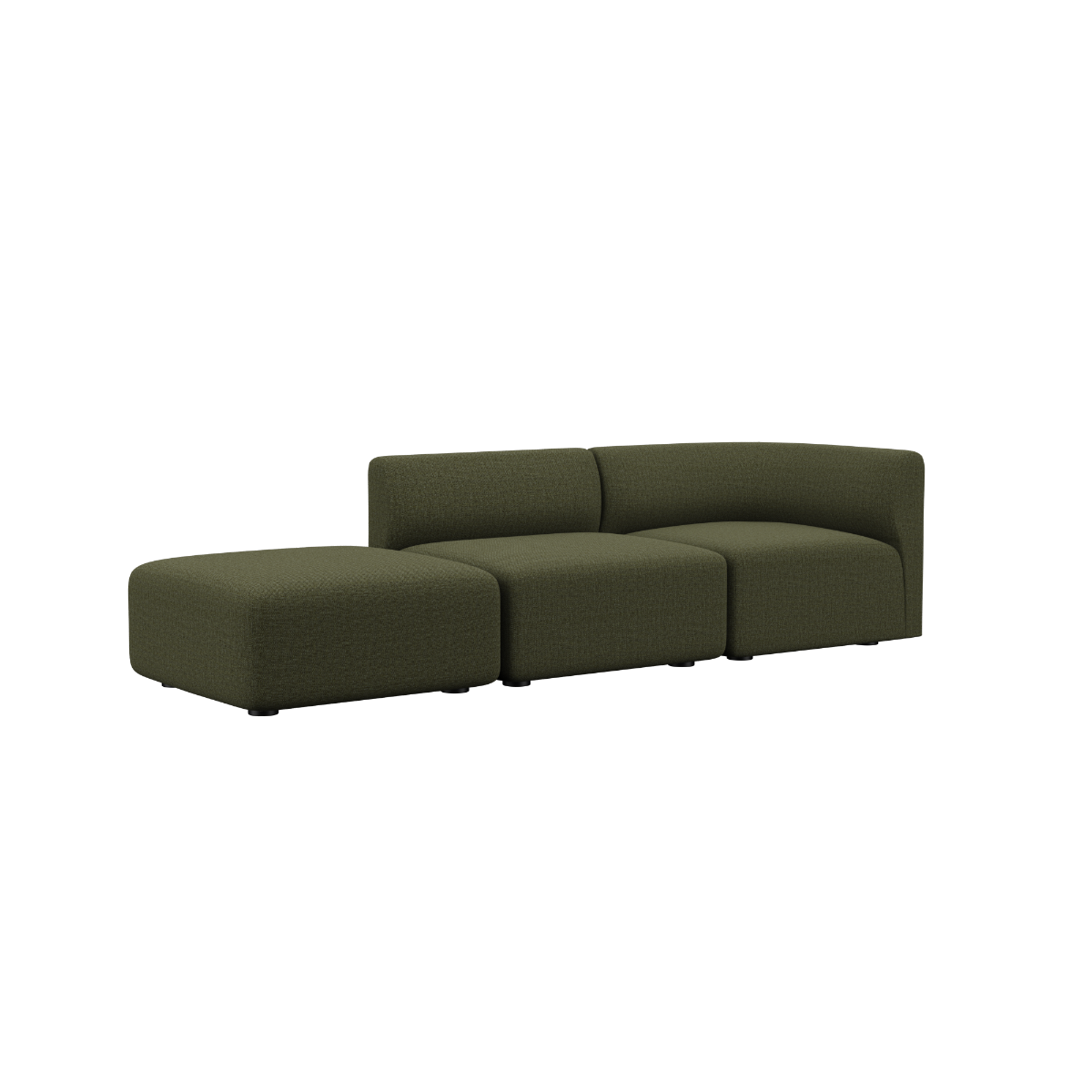 Fjord Sofa 2-seter med åpen venstre ende i myk Cosmo Olive tekstil, skandinavisk design.