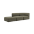 Olivenfarget Fjord sofa med to sitteplasser og åpen ende fra sackit i mykt skandinavisk design