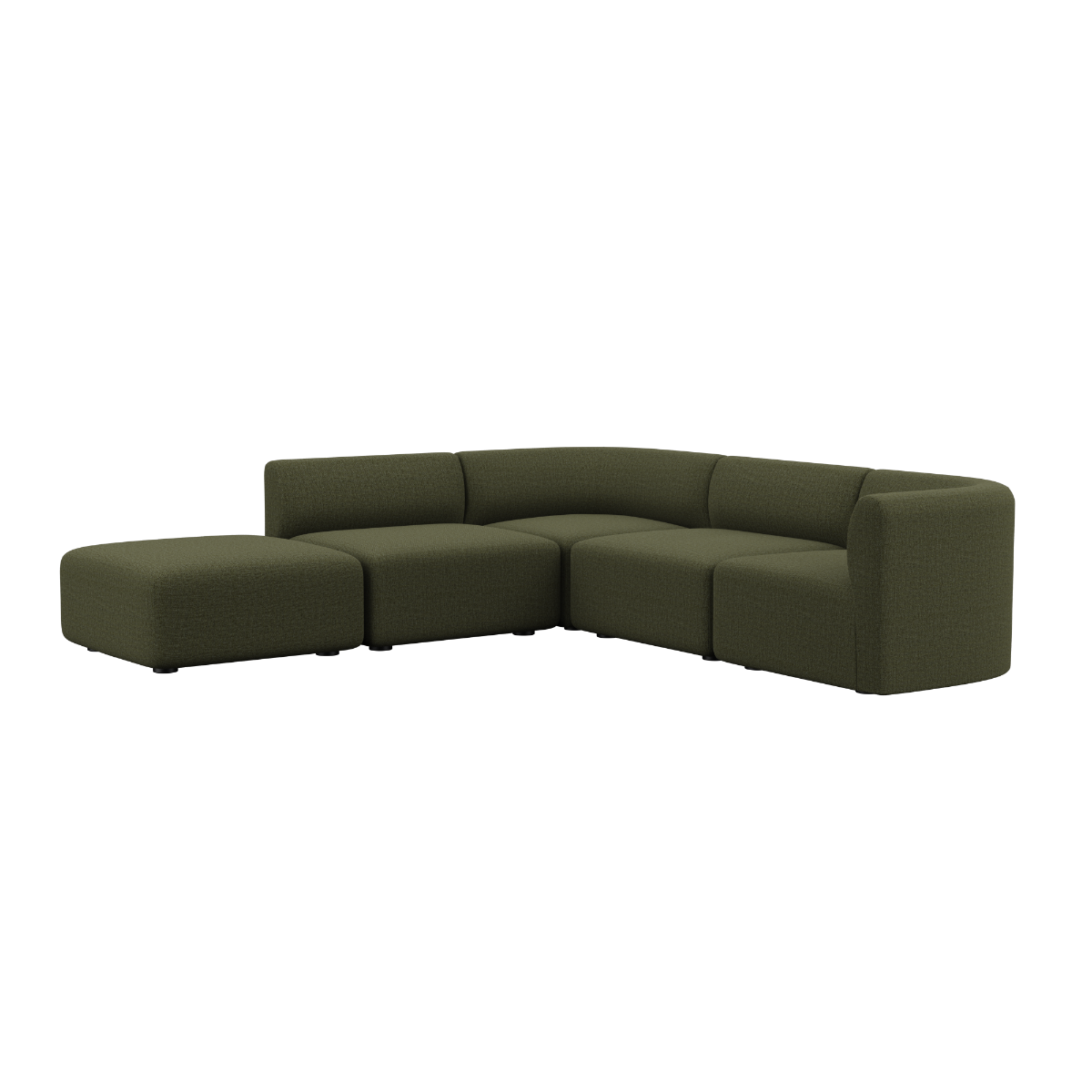 Fjord Sofa hjørnesofa med åpen ende i myk Cosmo Beige tekstil, skandinavisk design og avrundede kanter.