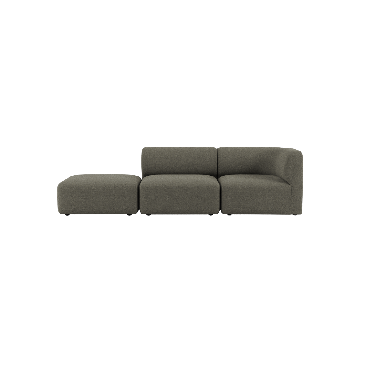Grå toseters sofa med åpen ende fra sackit i rolig skandinavisk design for innendørs bruk
