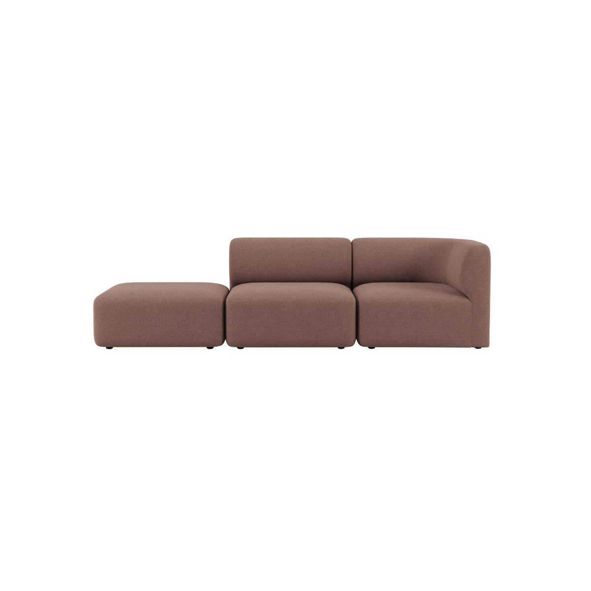 Brun Fjord sofa fra sackit med to sitteplasser og åpen ende i et mykt skandinavisk design på svart bakgrunn