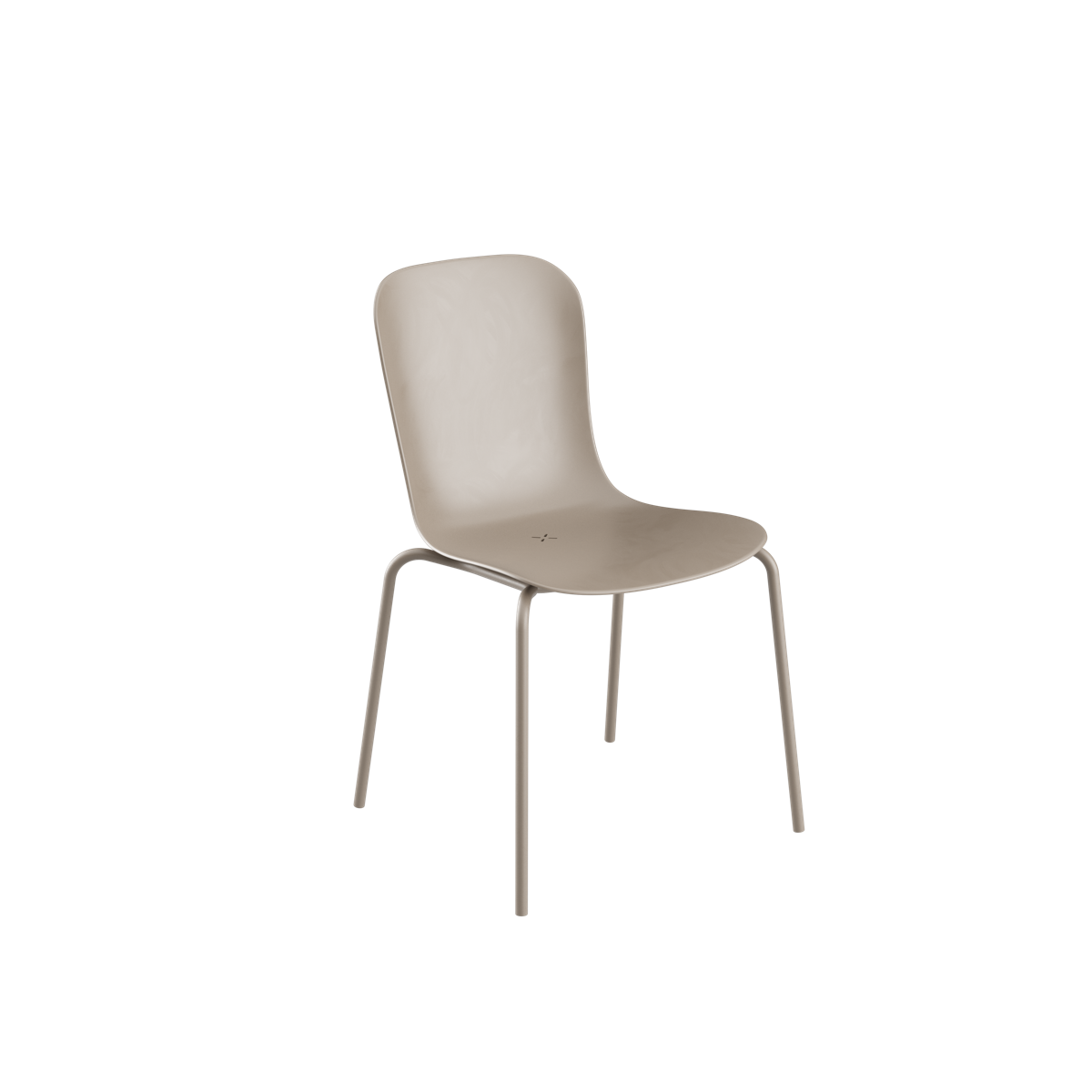 Patio Chair no. One S1 i taupe med matchende pulverlakkert stålstel, utendørs stol med formstøpt skall.