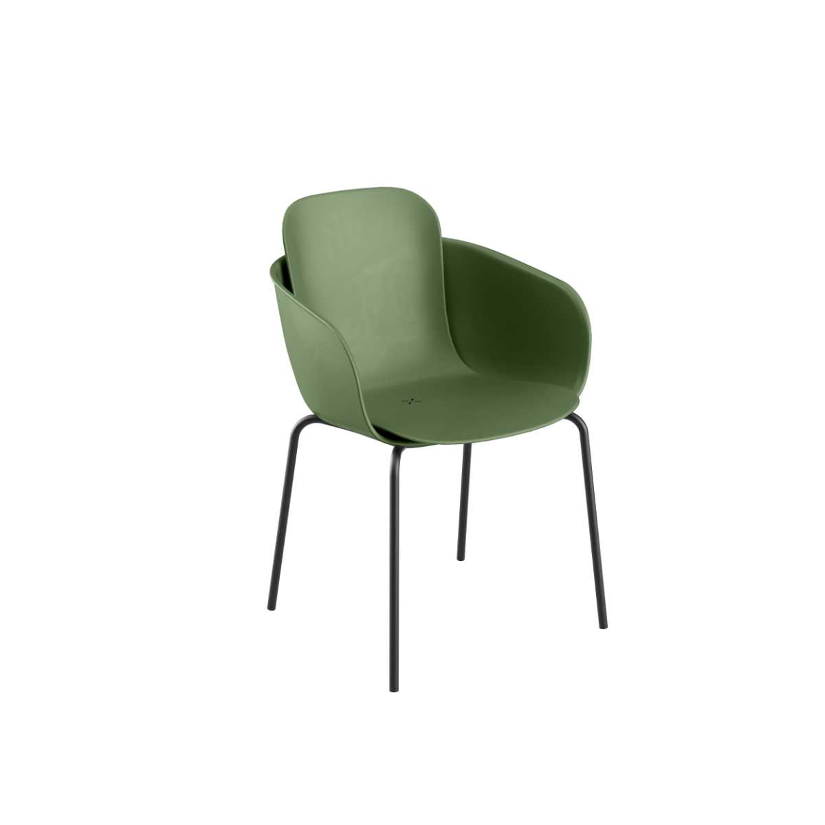 Patio Chair no. One S2 utendørs spisestol i olivengrønn plast med svart pulverlakkert stålramme.