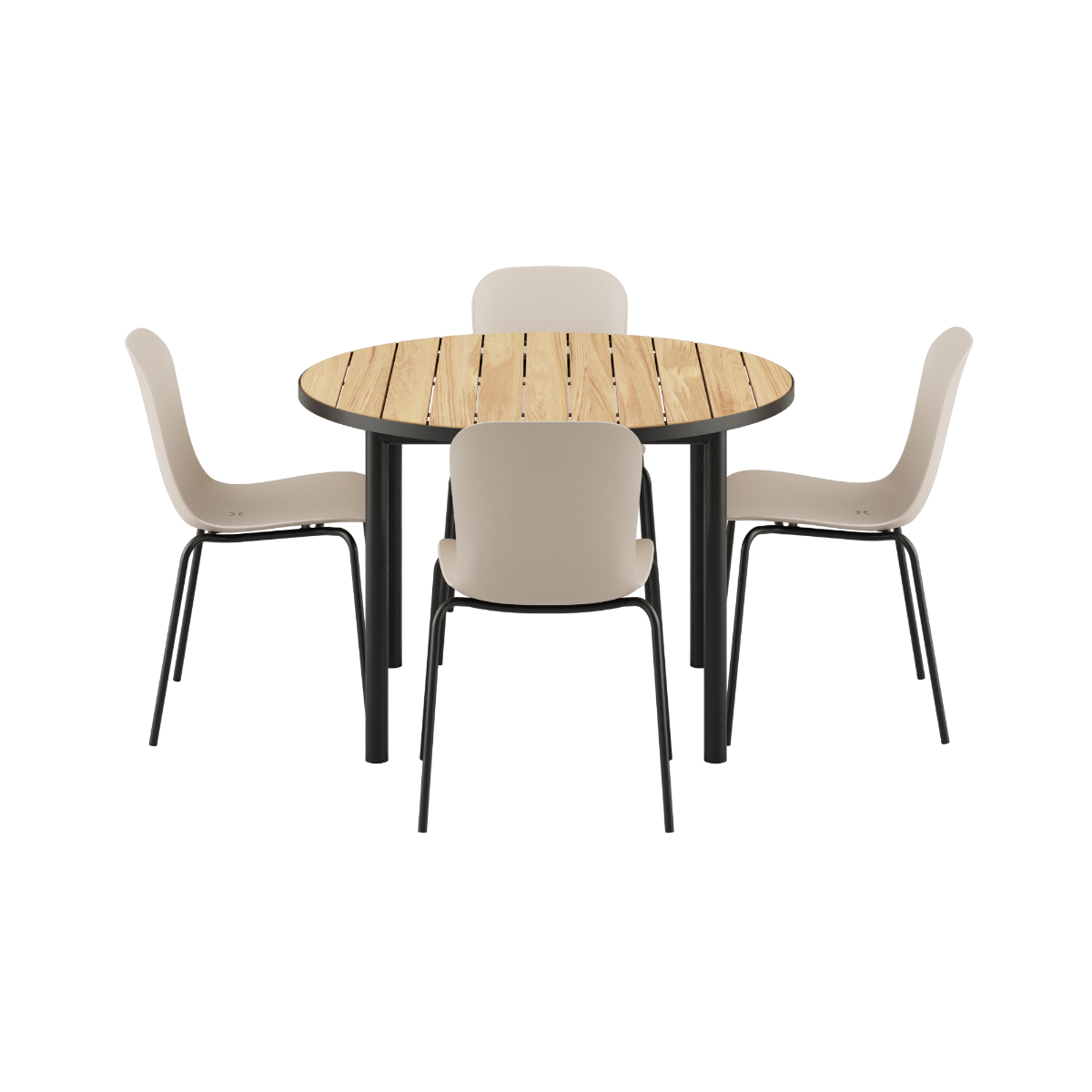 Kirra Dining Table Noir med fire Patio Chair no. One S2 i olivengrønn og svart farge, utendørs spisebordsett.