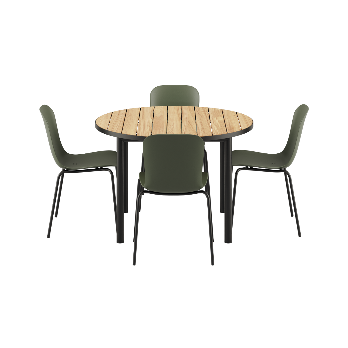 Rundt Kirra Dining Table Ø110 med keramisk bordplate og 4 Patio Chair no. One S2 i olivengrønn og svart