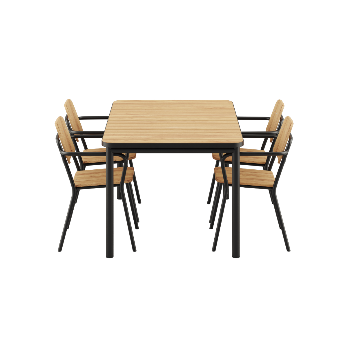 Kirra Dining Table 150x90 with Noir Patio Chair no. One S1 chairs in matching Noir color.