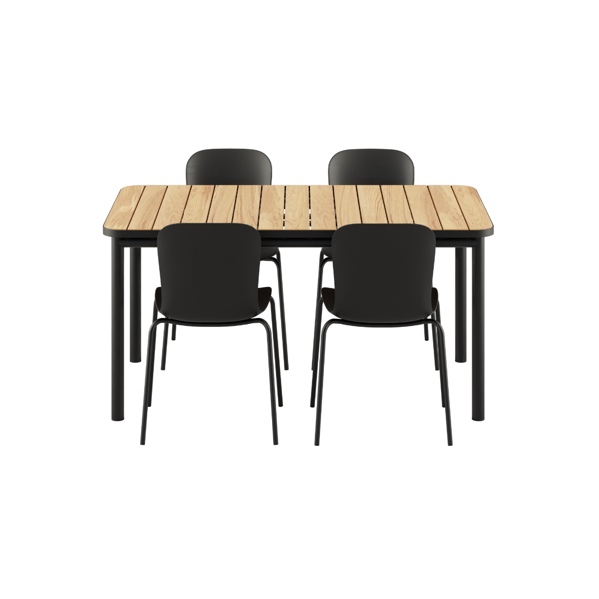 Kirra Dining Table 150x90 with Noir Patio Chair no. One S1 chairs in matching Noir color.