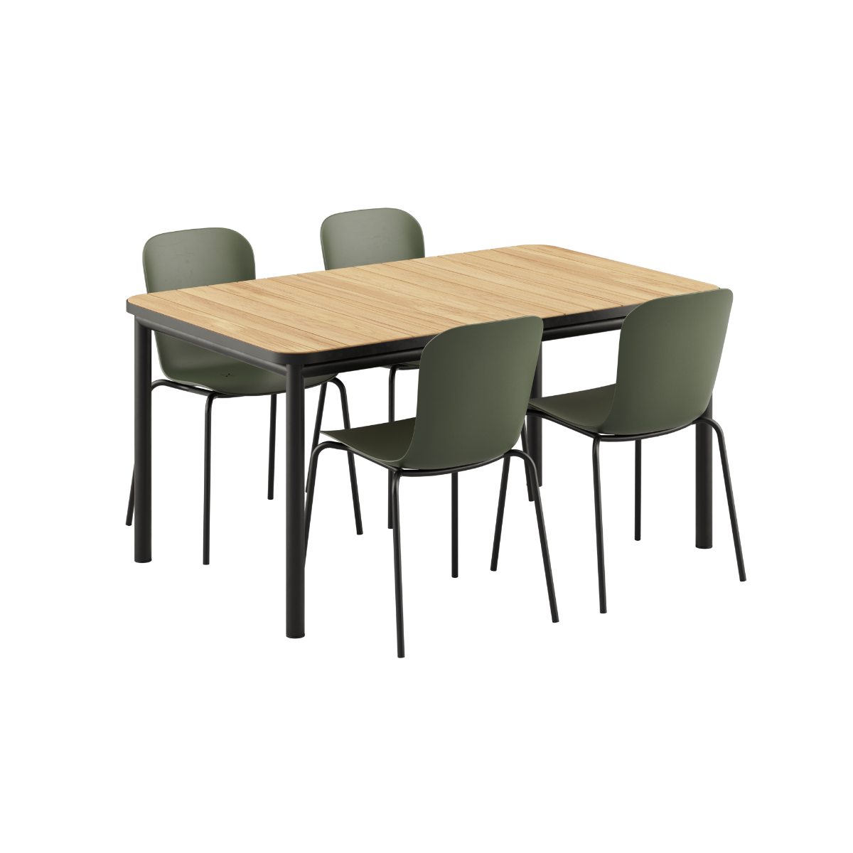 Kirra Dining Table 150x90 with Noir Patio Chair no. One S1 chairs in Noir color, outdoor set.