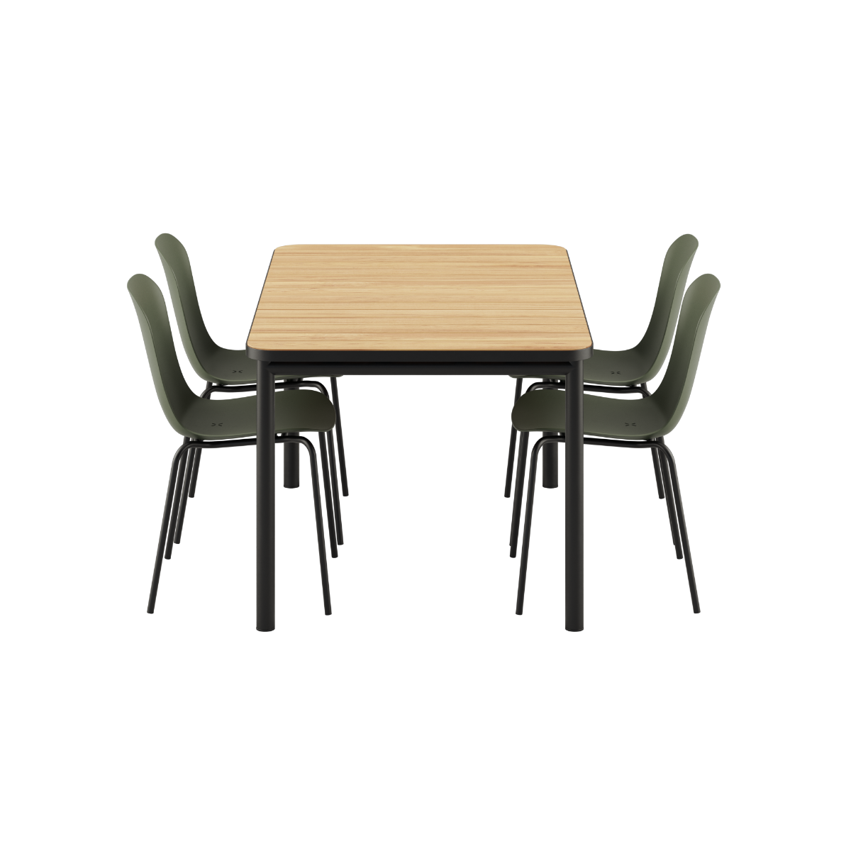 Kirra Dining Table 150x90 med keramisk bordplate og fire Noir Patio Chair no. One S1 stoler i Noir farge.