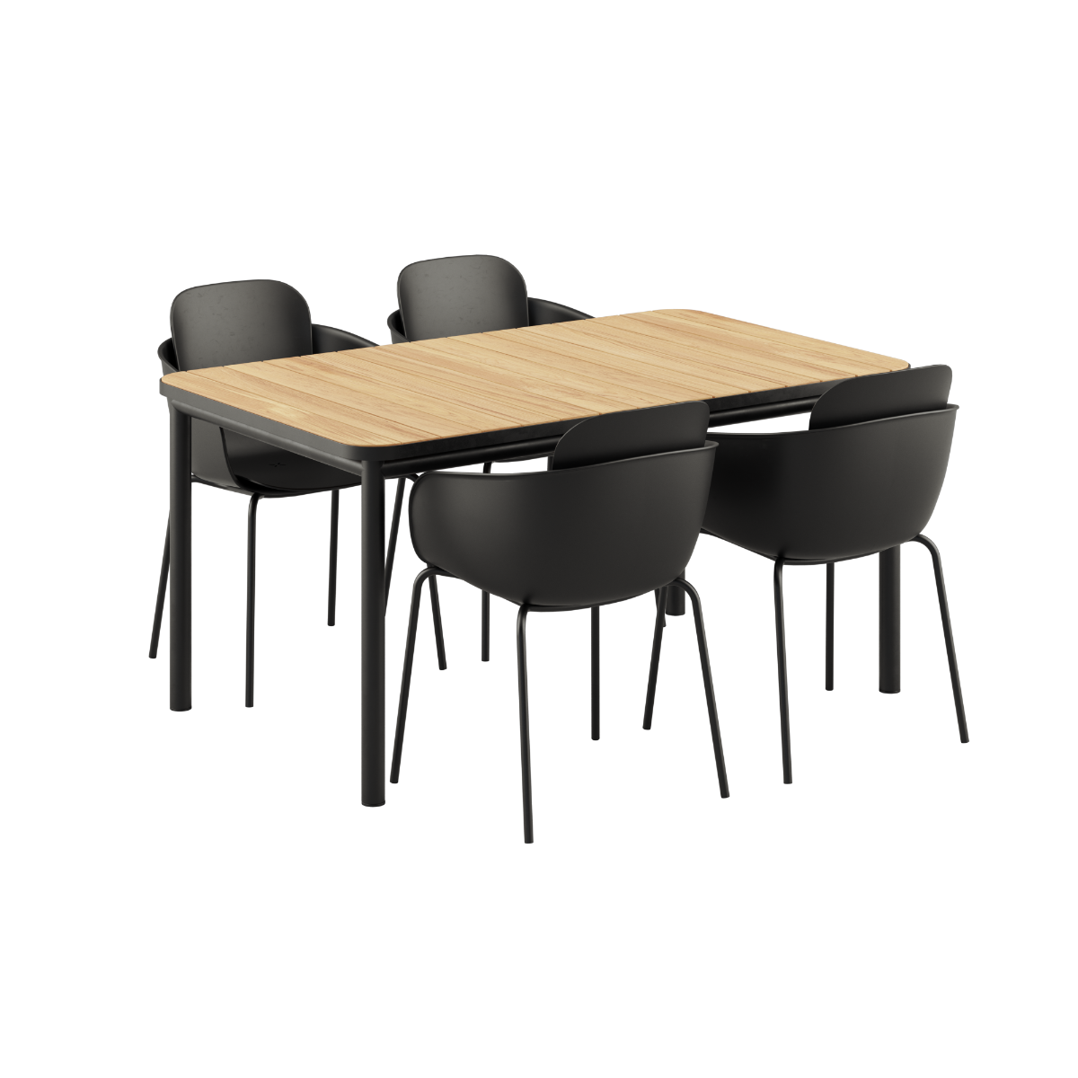 Kirra Dining Table 150x90 with Noir Patio Chair no. One S1 chairs in matching Noir color.