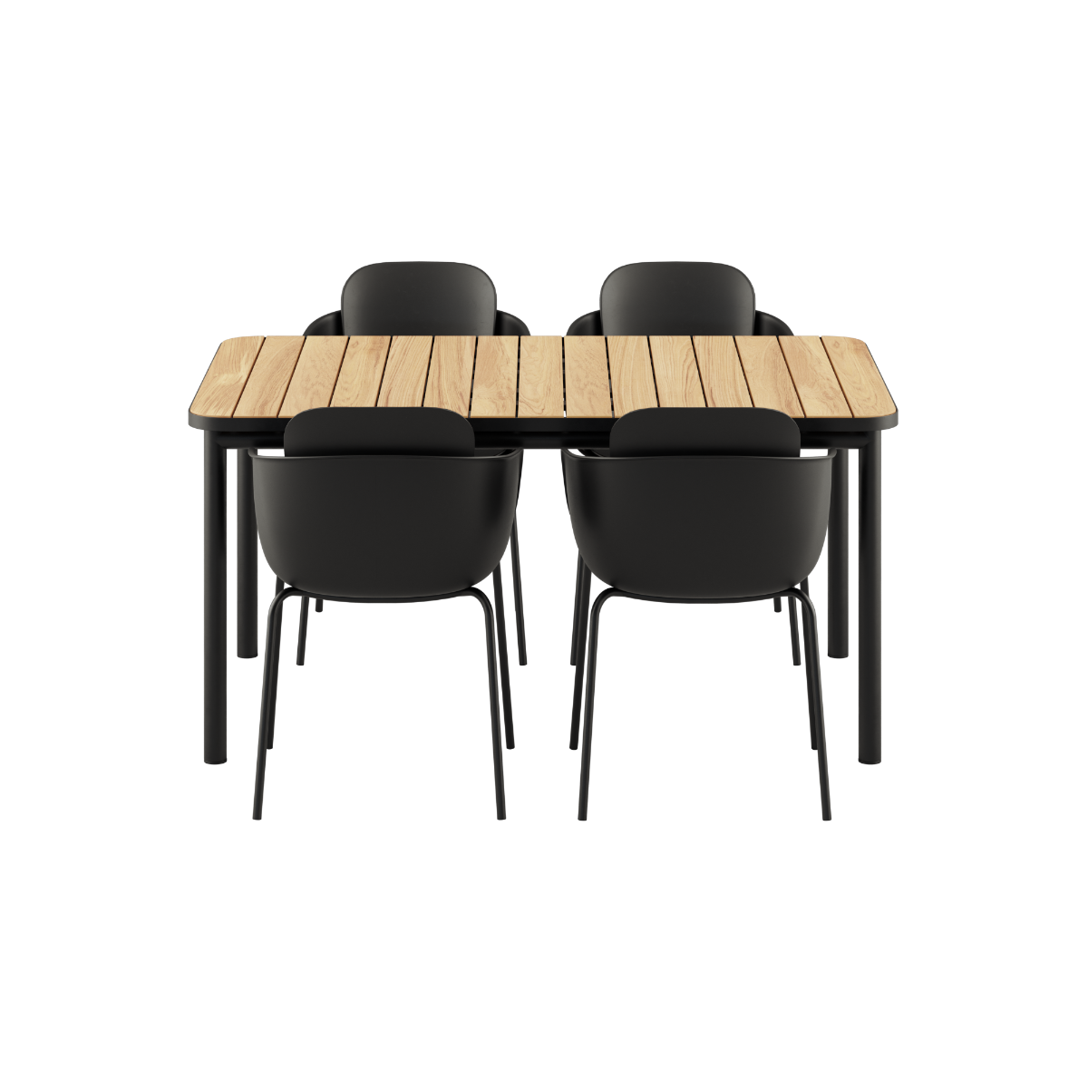 Kirra Dining Table 150x90 with four Noir Patio Chair no. One S1 chairs in Noir/Noir color.