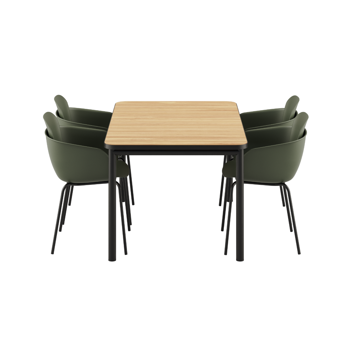 Kirra Dining Table 150x90 med svart Patio Chair no. One S1-stoler i svart, utendørs spisebordsett.