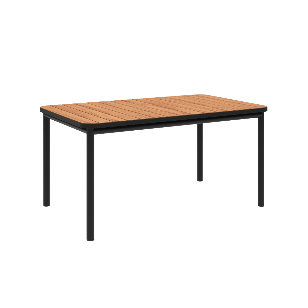 Kirra Dining Table 150x90 utendørs spisebord i svart pulverlakkert aluminium og ubehandlet teaktre.