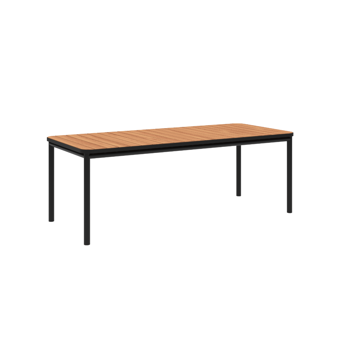 Kirra Dining Table 210x90 i svart pulverlakkert aluminium med ubehandlet teakplate, utendørs spisebord