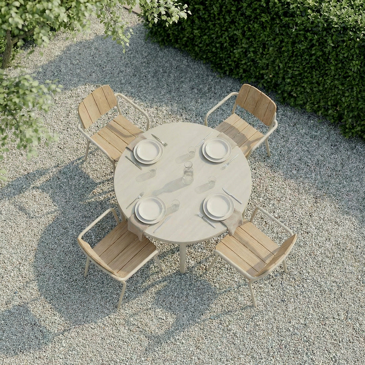 Kirra Dining table Ø110 Ceramic - Rundt utendørs spisebord for 4 personer i keramikk og aluminium