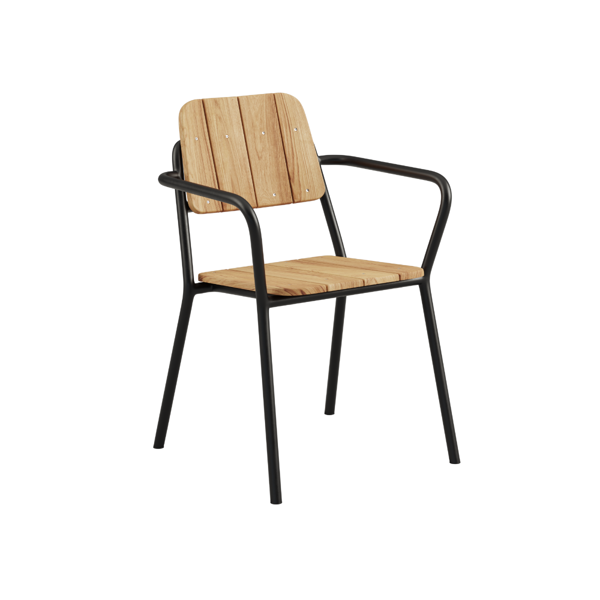 Kirra Patio Chair i svart pulverlakkert aluminium med ubehandlet teaksete, utendørs hagestol.