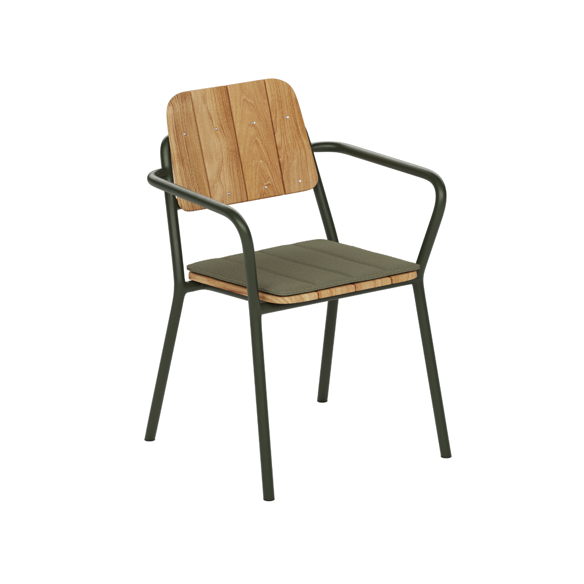 Hagestol i tre og mørkt metall med armlener fra sackit for nordiske uteområder og værbestandig komfortklassisk design gjenoppfunnet