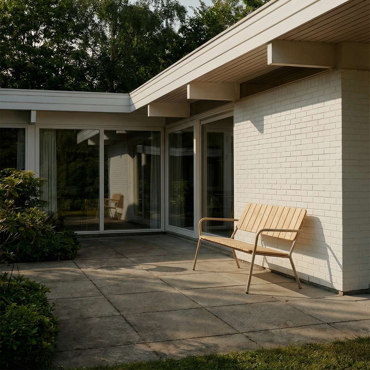 Kirra Patio Bench i taupe farget pulverlakkert aluminium og ubehandlet teaktre, utendørs benk.