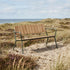 Kirra Patio Bench i olivengrønn pulverlakkert aluminium med ubehandlet teaktre, utendørs benk.