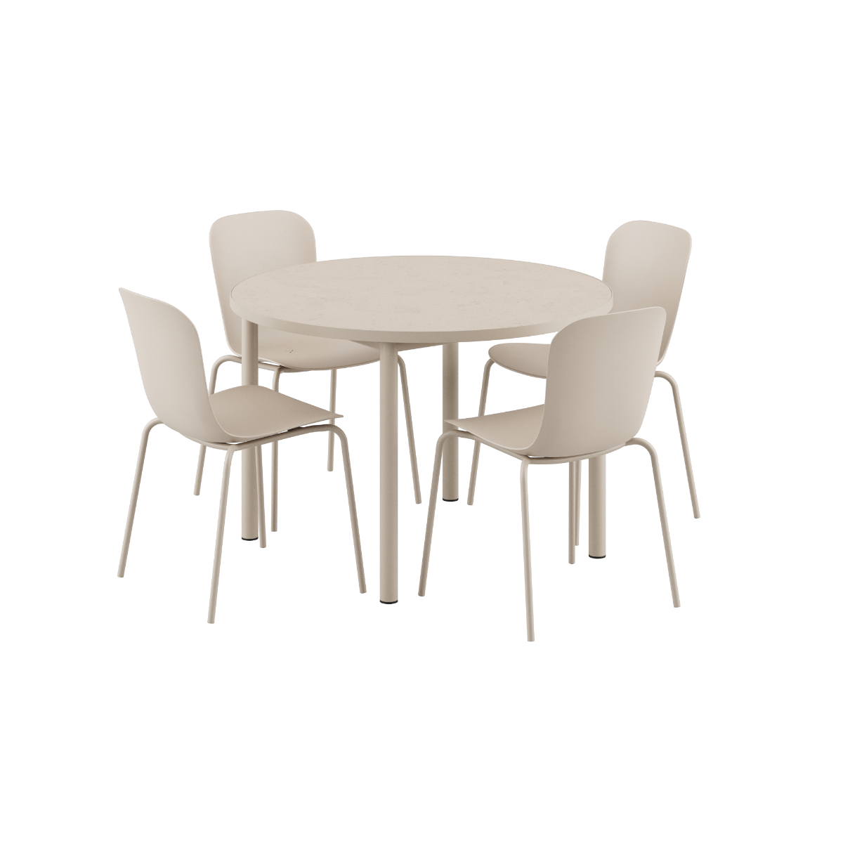 Rundt Kirra spisebord Ø110 med keramisk bordplate og 4 Patio Chair no. One S1 stoler i taupe
