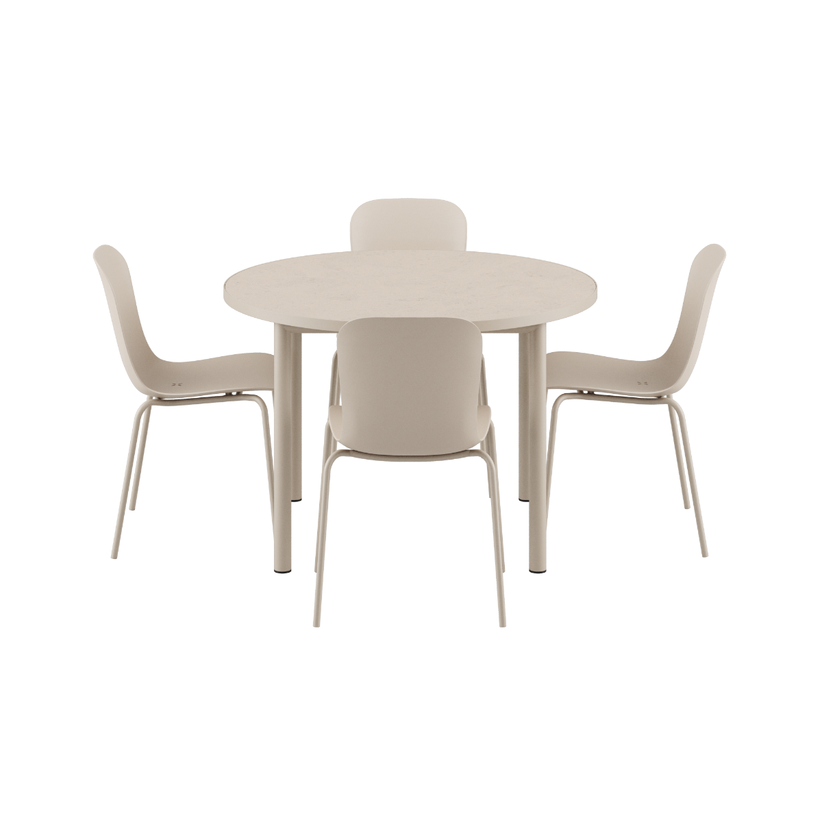 Kirra Dining Table Ø110 med keramisk bordplate og 4 Patio Chair no. One S2 i taupe farge.