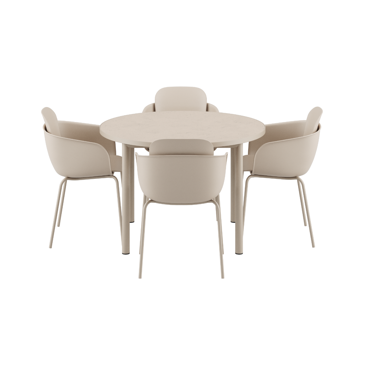 Rundt Kirra spisebord Ø110 med keramisk bordplate og fire taupe Patio Chair no. One S2 stoler.