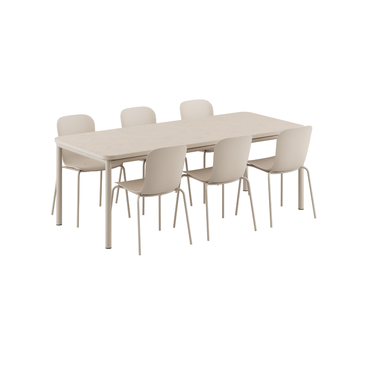 Kirra Dining Table 210x90 med keramisk bordplate og 6 taupe Patio Chair no. One S1 stoler i uteområde