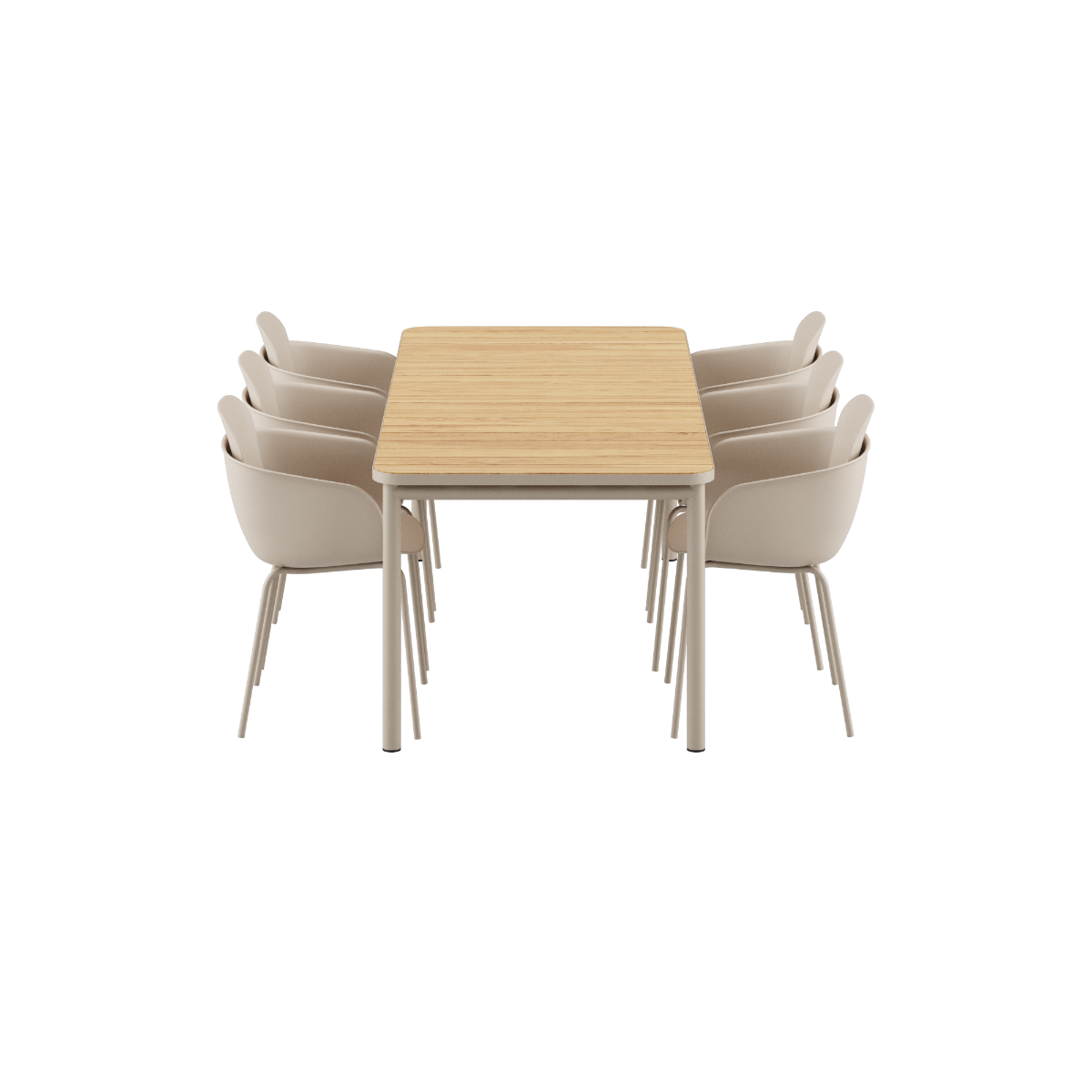 Kirra Dining Table 210x90 i taupe med 6 Patio Chair no. One S2 stoler i samme farge, utendørs sett.