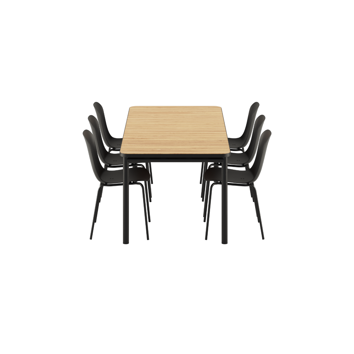 Kirra Dining Table 210x90 cm med pulverlakkert aluminium og teakplate, 6 Patio Chair no. One S2 i olivengrønn og svart.