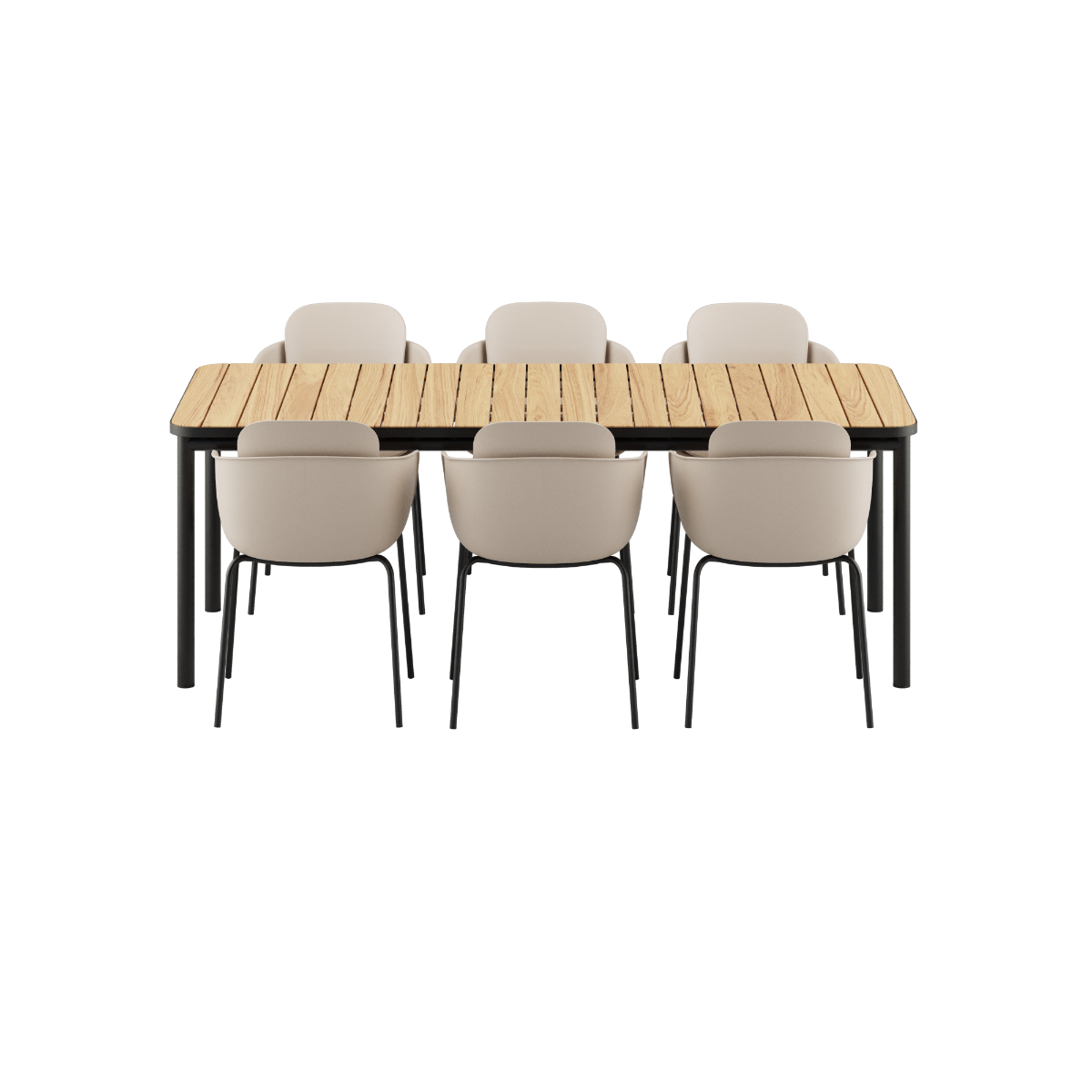 Kirra Dining Table 210x90 med pulverlakkert svart ramme og 6 Patio Chair no. One S2 i olivengrønn og svart.
