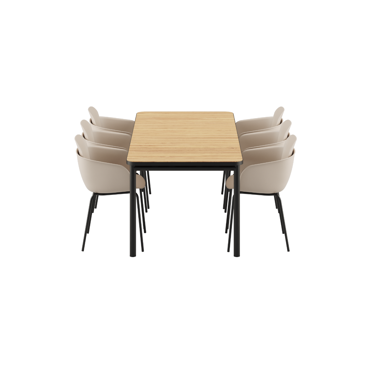 Kirra Dining Table 210x90 cm med pulverlakkert aluminiumsramme og teakbordplate, 6 Patio Chair no. One S2 i olivengrønn og svart.