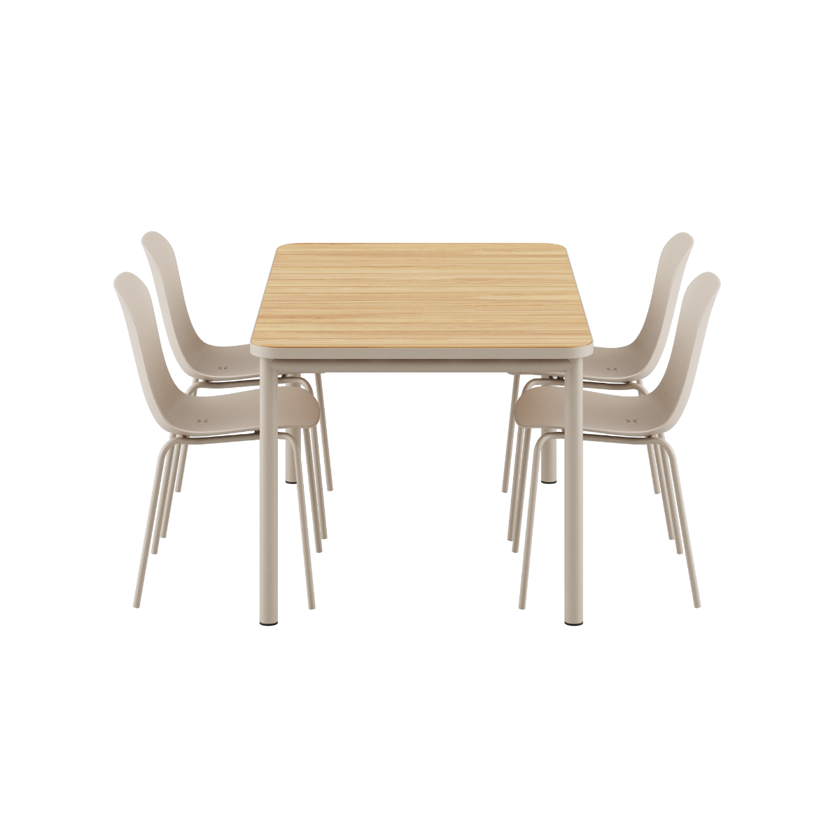 Kirra Dining Table 150x90 with Taupe Patio Chair no. One S2 chairs in taupe color.