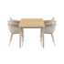 Kirra Dining Table 150x90 med taupe Patio Chair no. One S2 stoler i taupe farge utendørs.