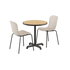 Kirra Café Table with round teak top and two taupe and black Patio Chair no. One S1 outdoor chairs.