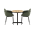 Rundt Kirra Café Table i teak med to Patio Chair no. One S2 stoler i olivengrønn og svart.