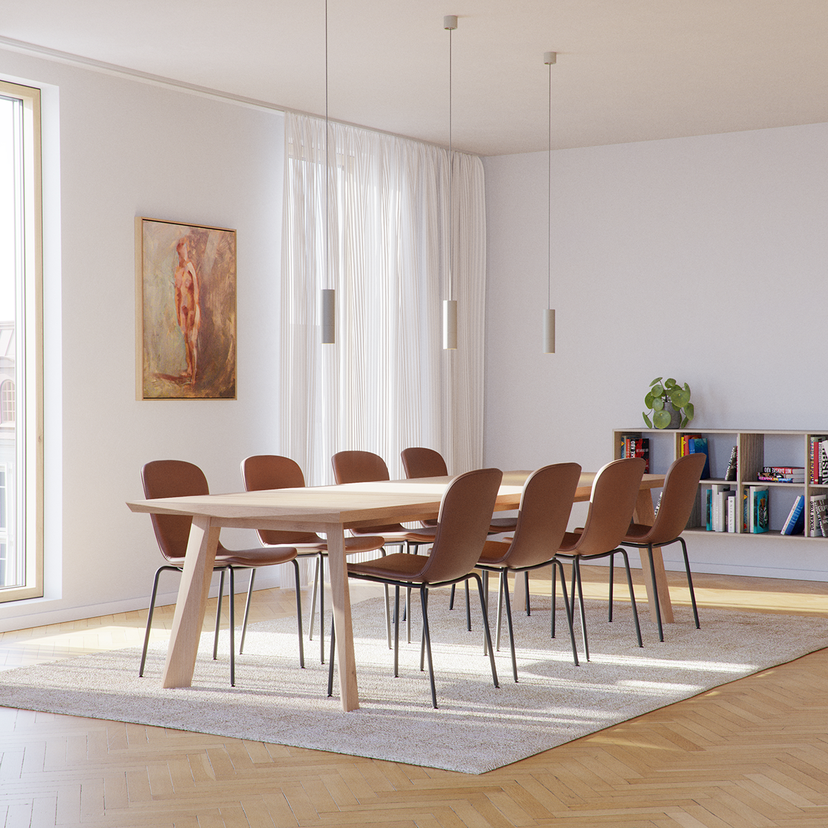 Chair no. One S1 spisestol med pulverlakkert svart stålramme og sete i svart SPOOR-lær.