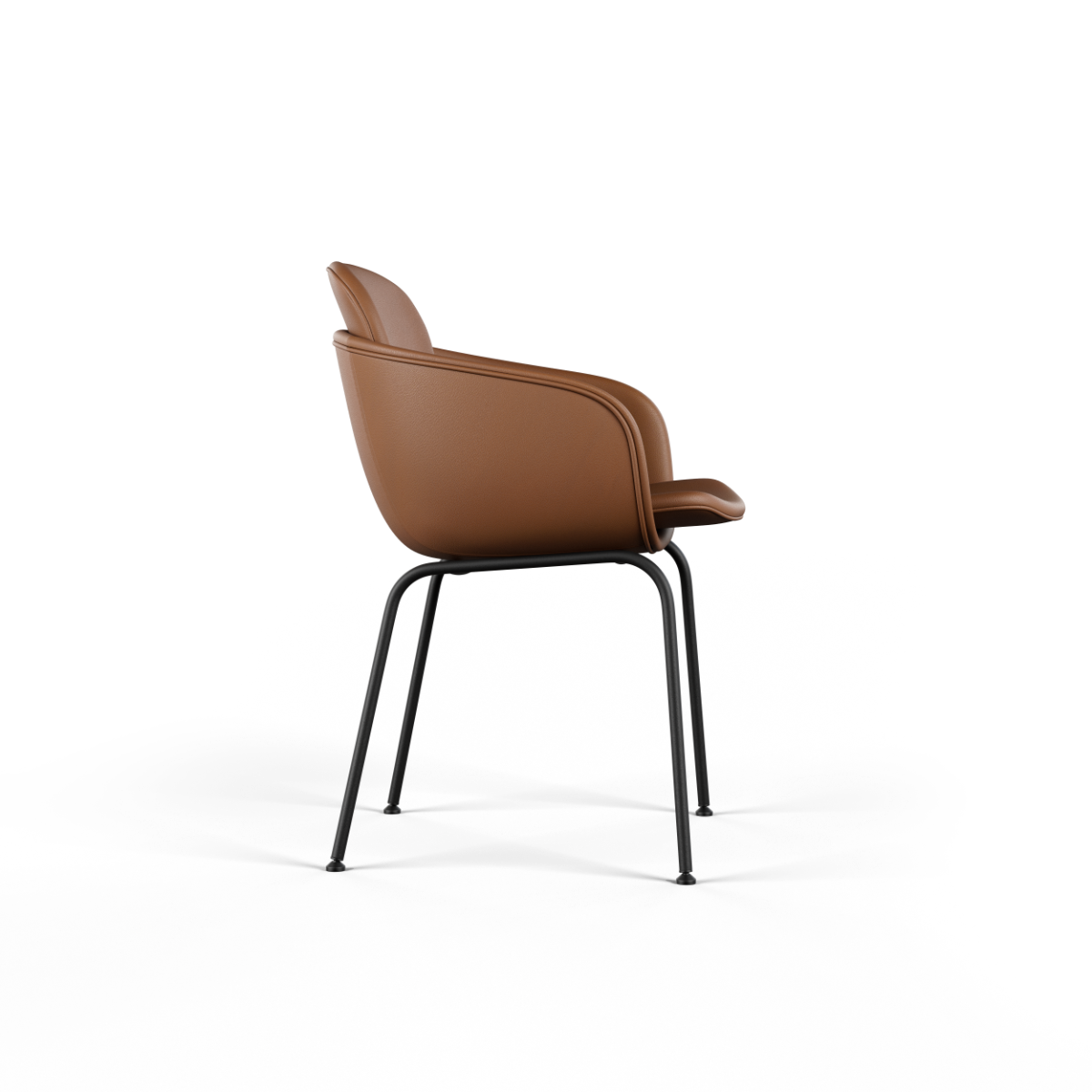 Chair no. One S2 spisestol med pulverlakkert svart stålramme og sort lærsete i moderne design