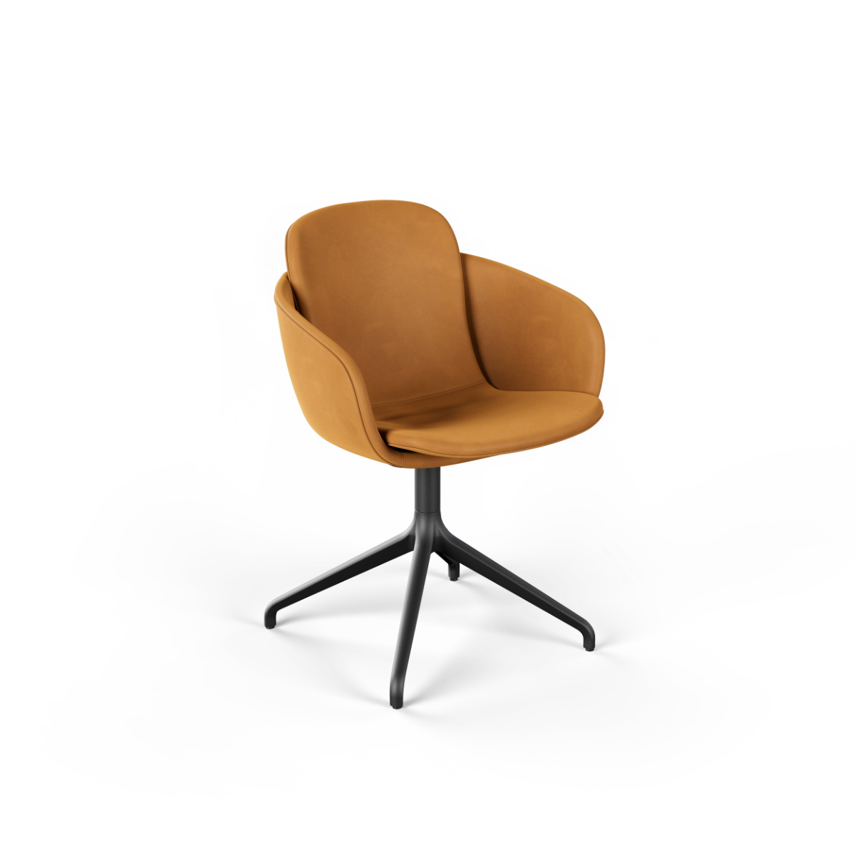 Chair no. One S2 Luna Sandstone with swivel base in aluminum, upholstered in SPOOR leather, indoor dining chair.