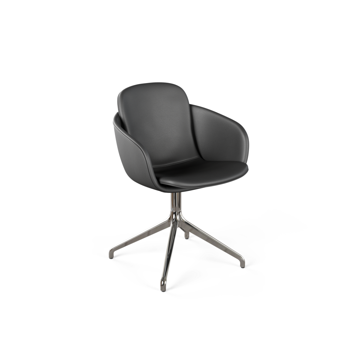 Chair no. One S2 Terra Black with polished aluminum swivel base and black SPOOR leather seat.