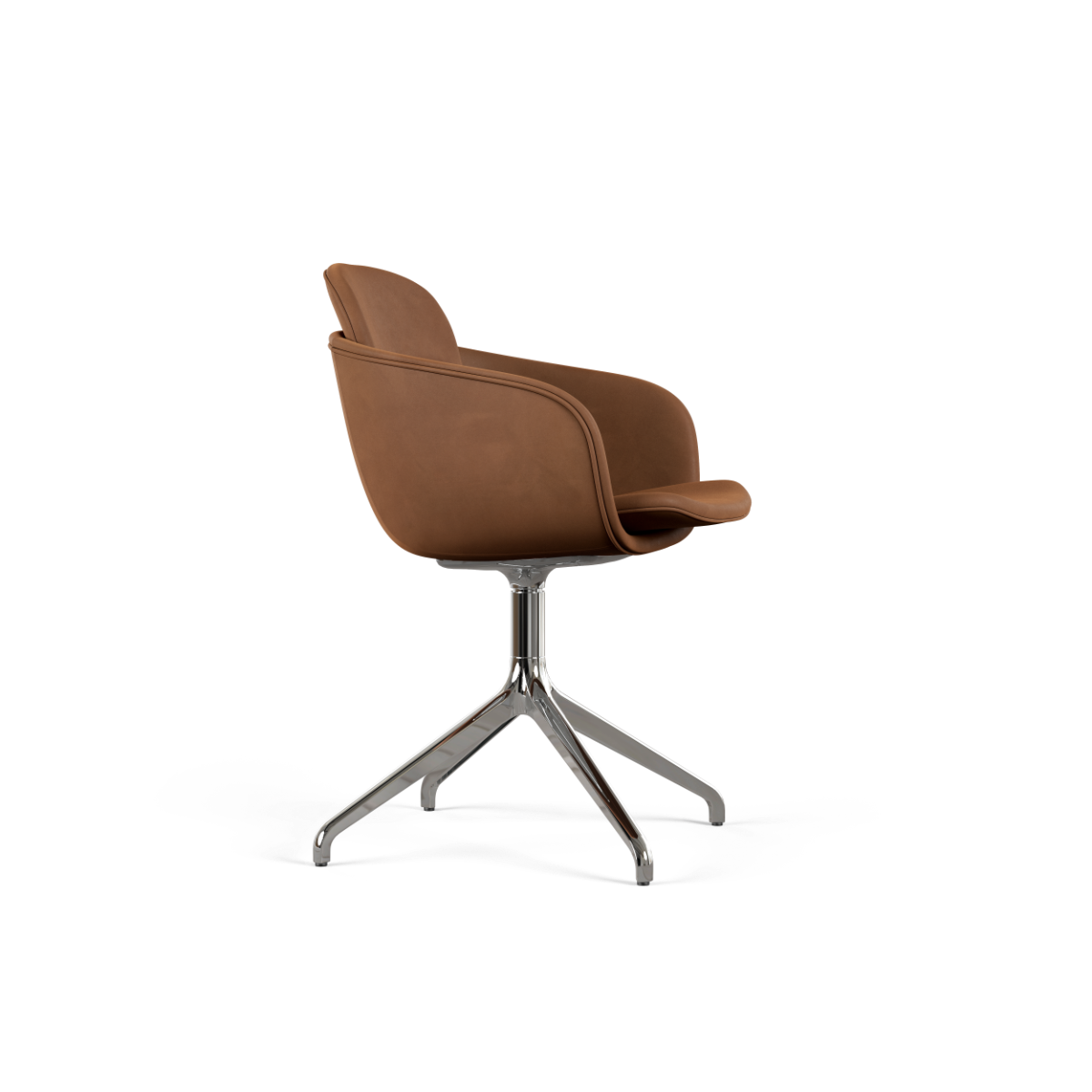 Chair no. One S2 in Luna Sandstone with polished aluminum swivel base and leather seat.