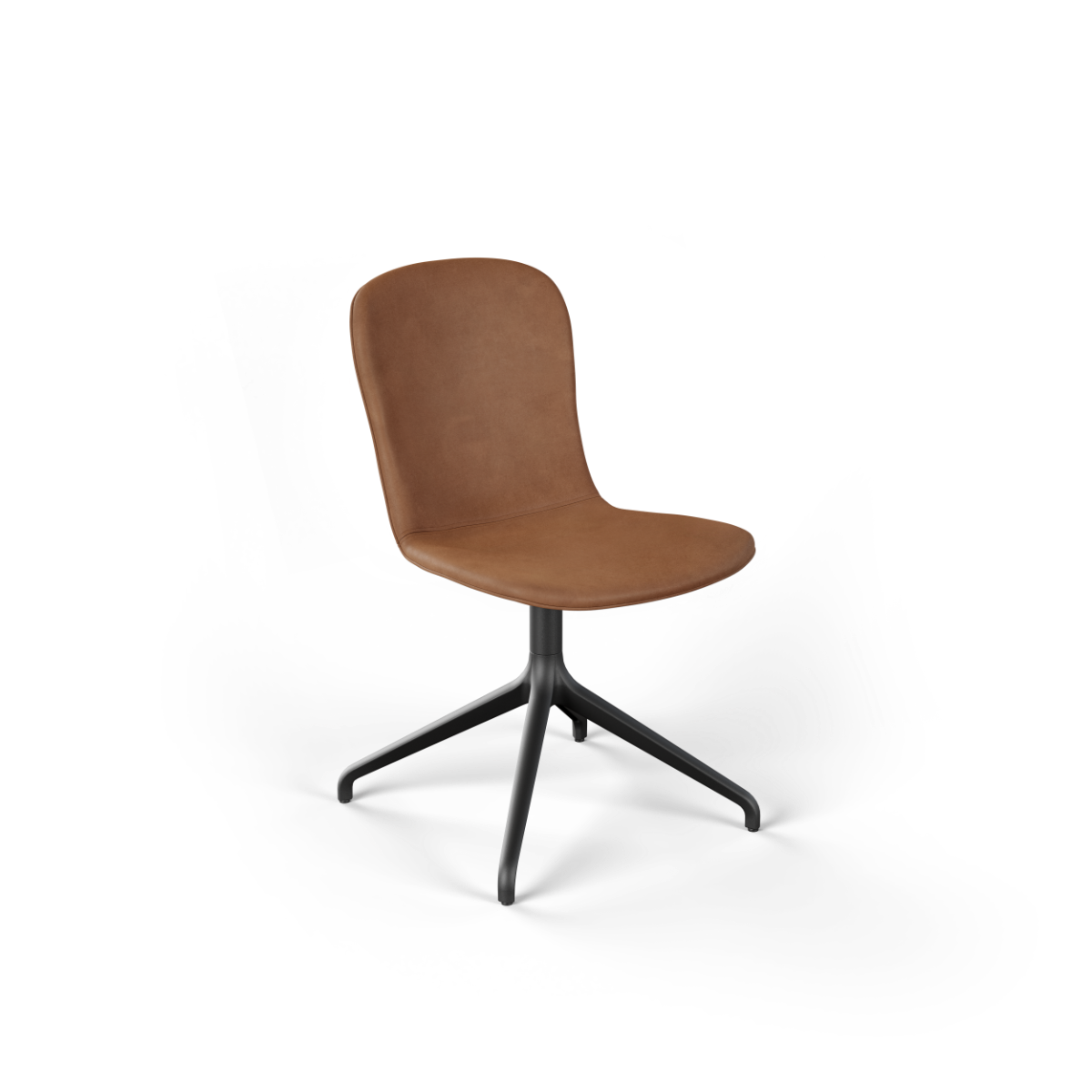 Chair no. One S1 in Luna Walnut with aluminum swivel base and leather upholstery without return swivel.