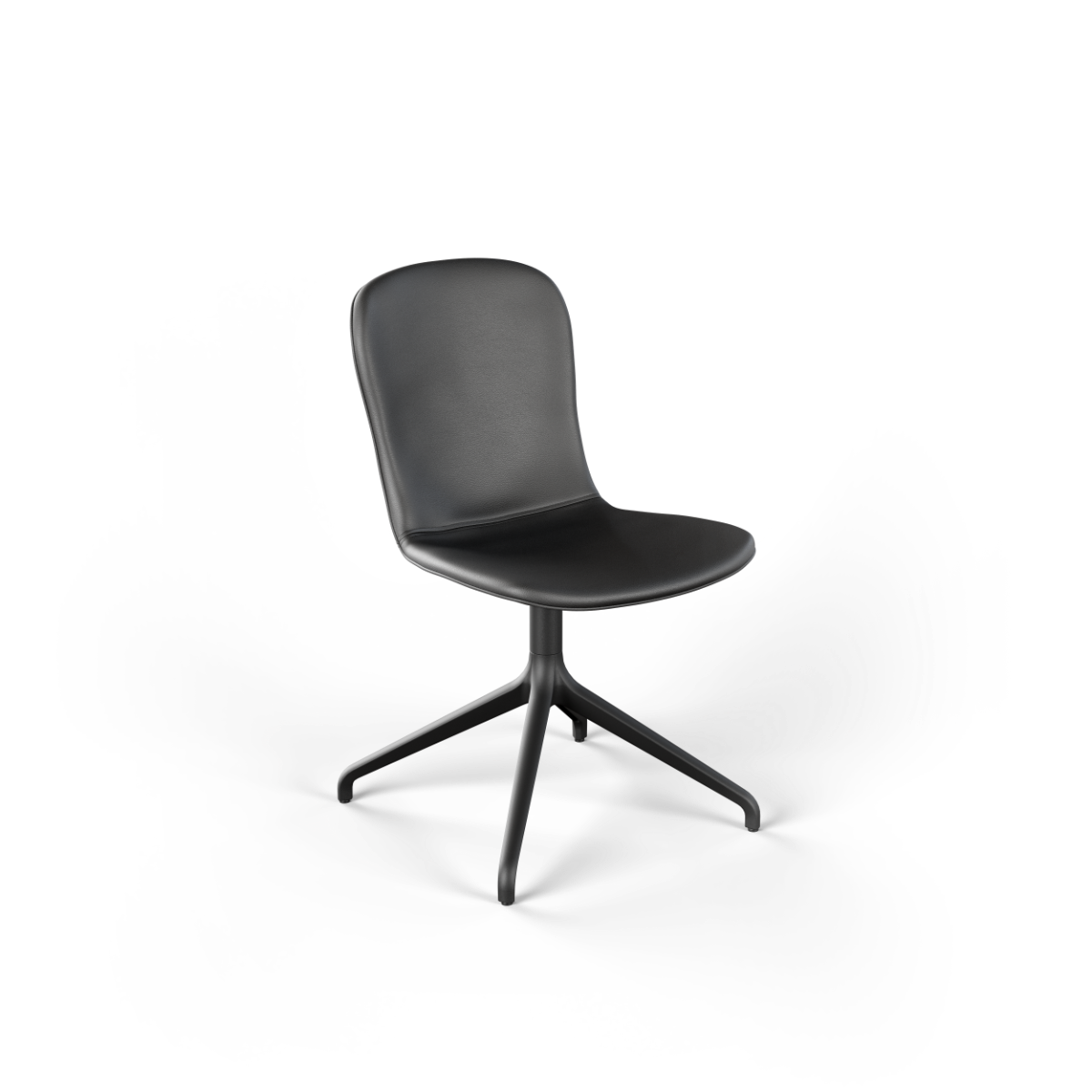 Svart Chair no. One S1 spisestol med dreiefot i aluminium og skall i resirkulert plast, med retursving.